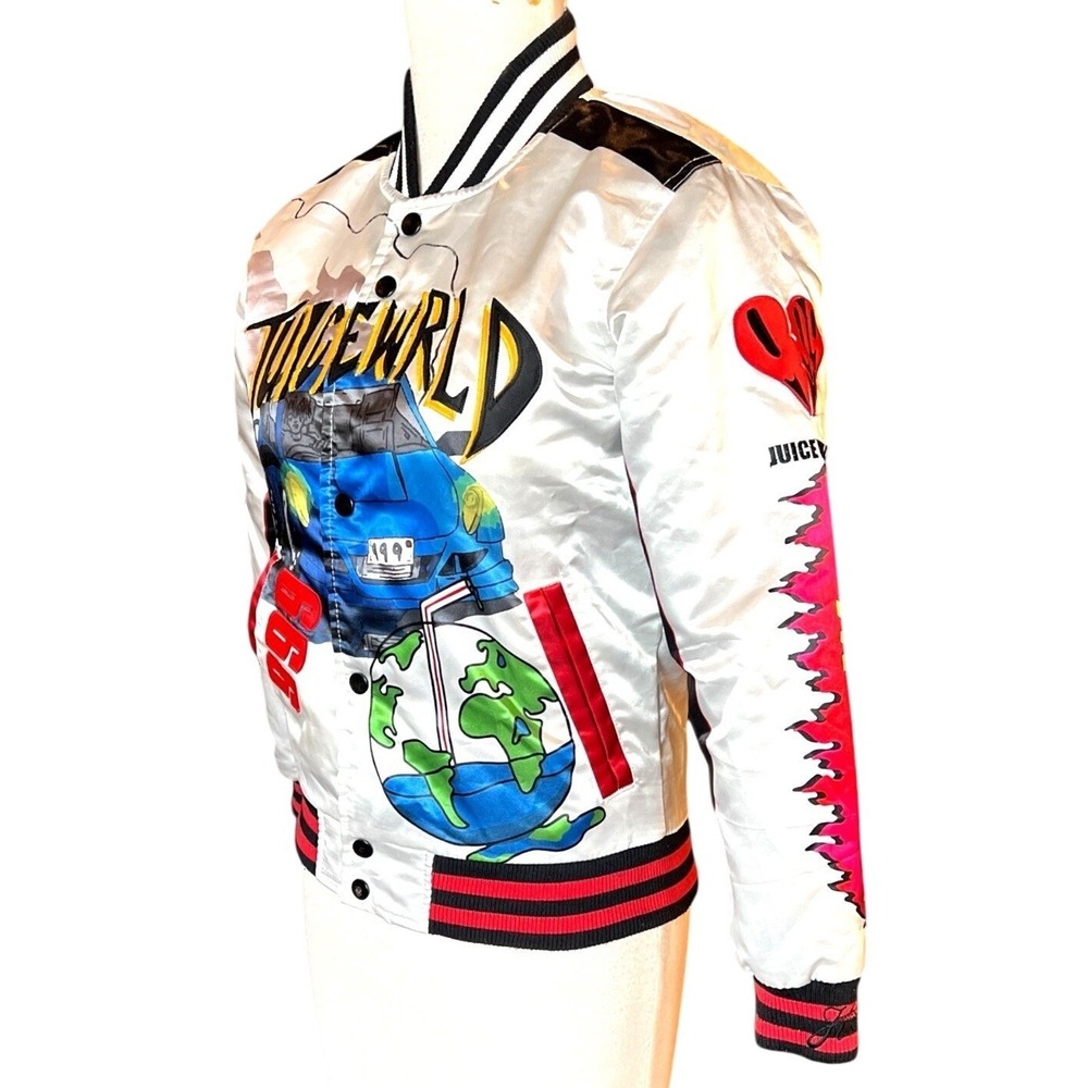 Juice WRLD Satin Varsity Bomber Jacket Graphic Streetwear Quilted S Rare‎